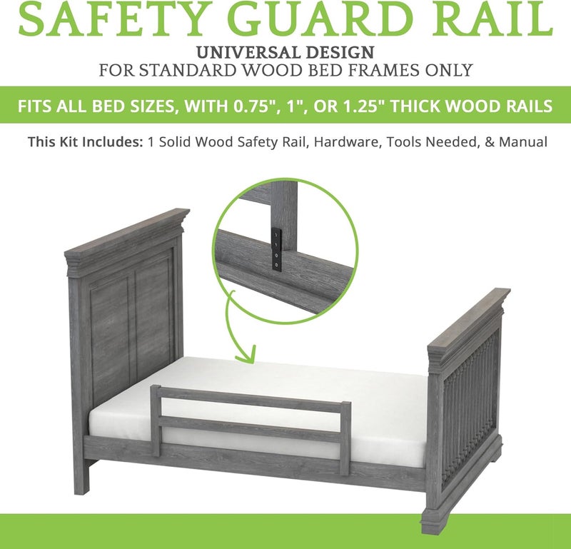 CC KITS Safety Guard Rail for Baby, Kids, and Children - Solid Wood Safety Bed Rail for Toddlers - Easy Installation - Premium Protection for Bunk, Twin, Full, Queen and King Size Beds - (Arctic Grey) - Image 2